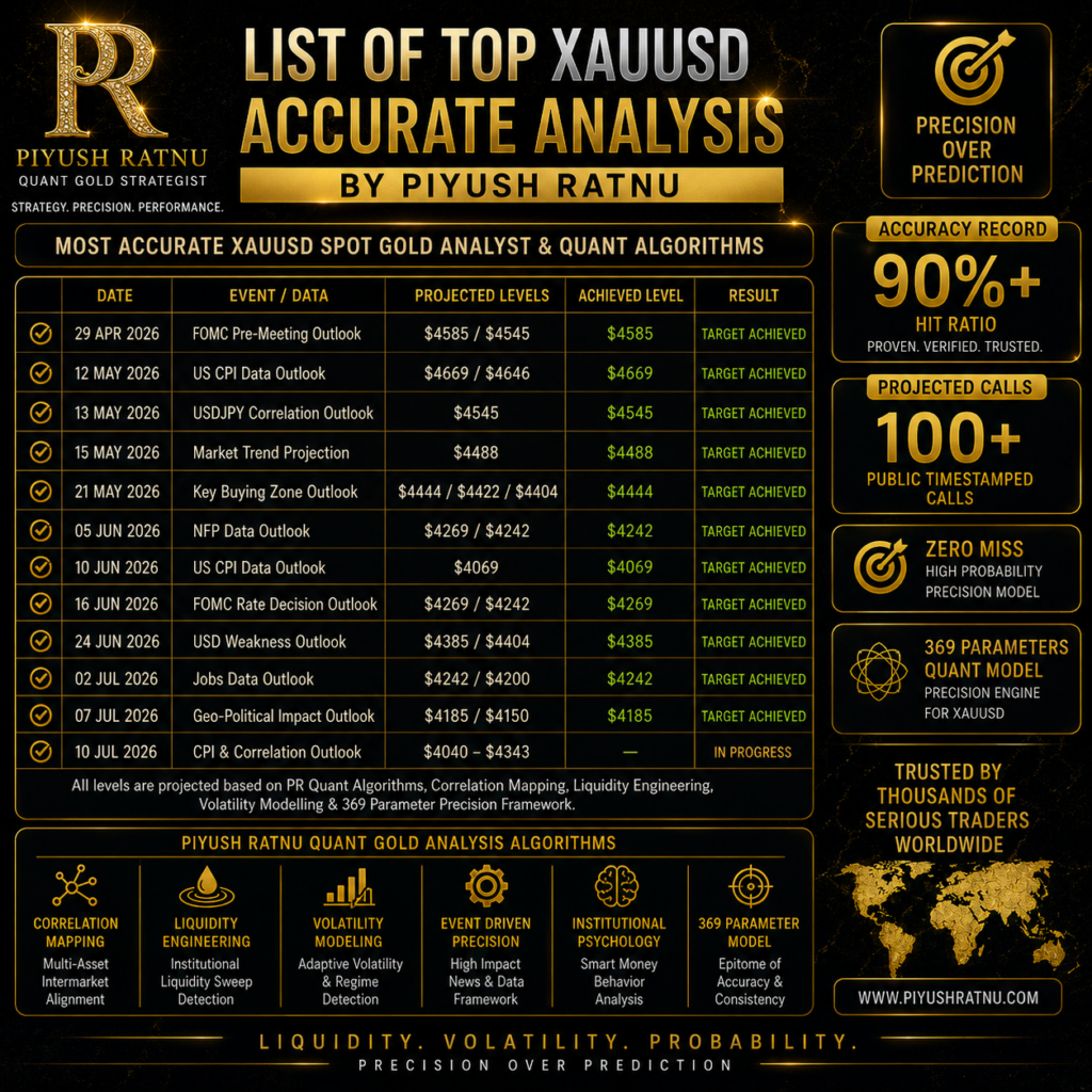 List of top XAUUSD accurate analysis by Piyush Ratnu Most Accurate XAUUSD Spot Gold Analysts Analysis Algorithms