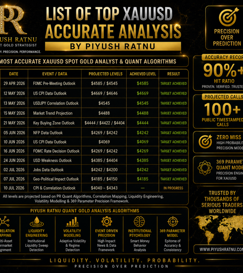 List of top XAUUSD accurate analysis by Piyush Ratnu | Most Accurate XAUUSD Spot Gold Analysts Analysis Algorithms