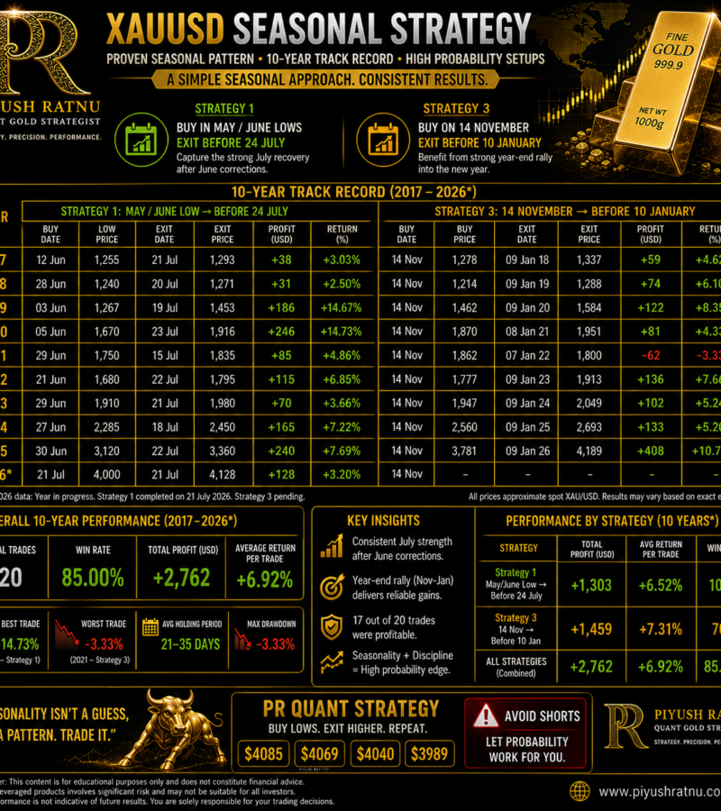 Most Accurate XAU/USD Seasonal Market Cycle Strategy by Piyush Ratnu |10 Years of XAU/USD Seasonal Market Cycles: The Probability-Based Gold Strategy by Piyush Ratnu