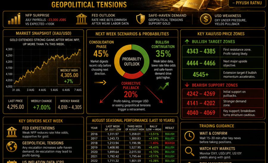 XAUUSD Weekly Outlook Gold Price Forecast After the August NFP Surprise and Geopolitical Tensions by Piyush Ratnu