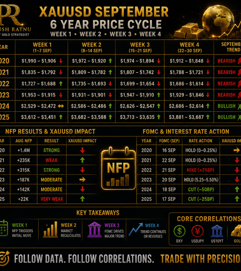 XAU/USD September Price Cycle: Six-Year Study of Week 1–4, NFP and FOMC by Piyush Ratnu